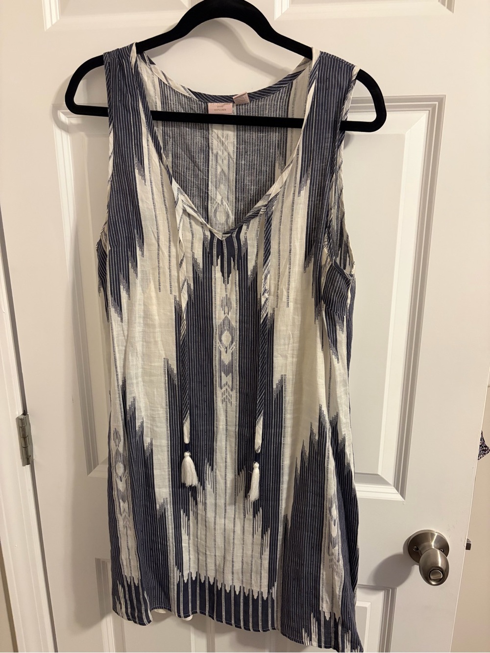 Saint Tropez West Navy and White 100% Linen Sleeveless Mini Dress with Slip